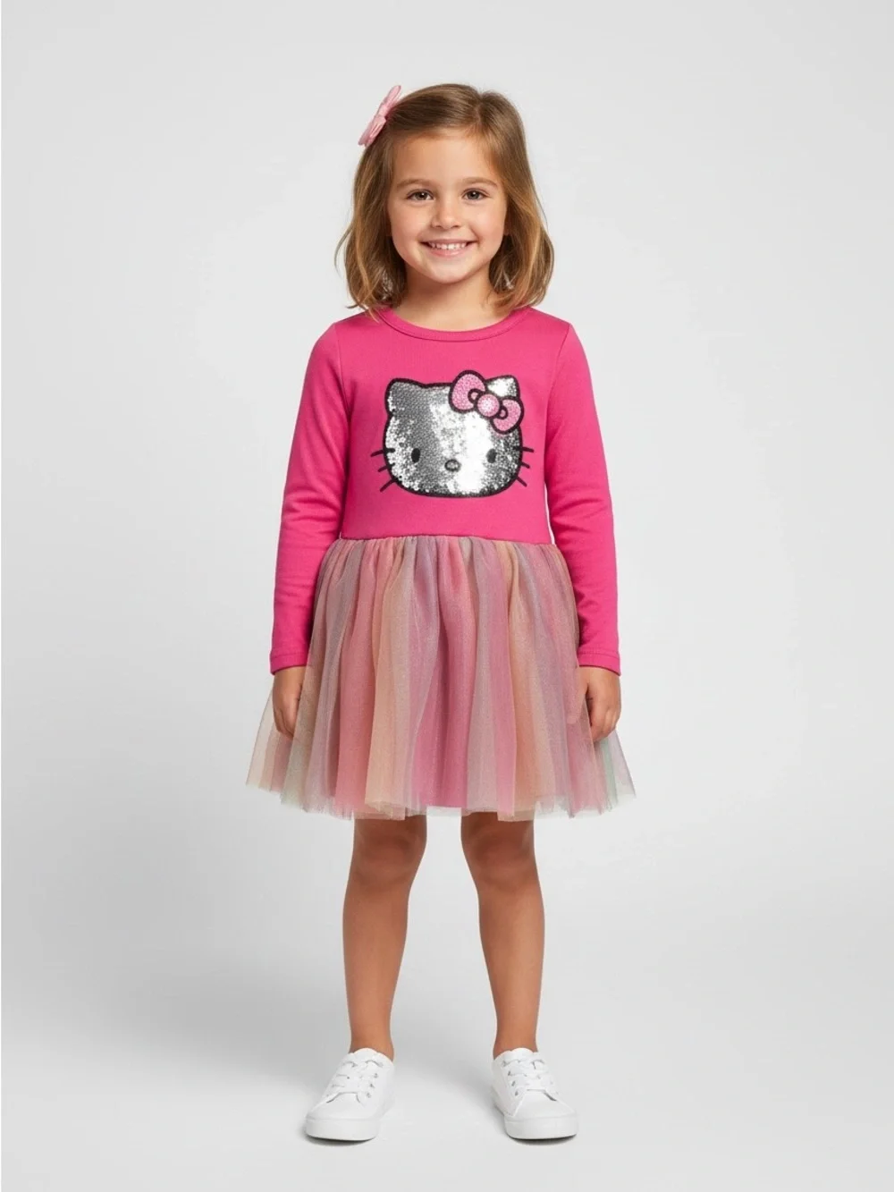 Hello Kitty Girls Pink Sequin Top Multi-Color Tulle Skirt Dress NWT 12 months